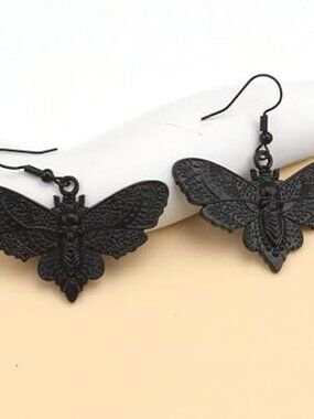 NEW Goth Y2k Grunge Luna Moth Drops Earrings Punk Skull Moon Phase Jewelry